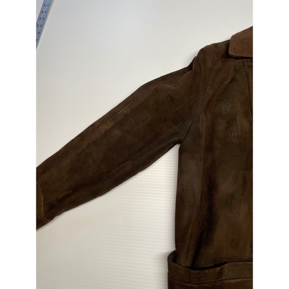 Womens Vintage Brown Suede Leather Jacket Zip Out Lining 70s M Button Up Blazer - Picture 12 of 14
